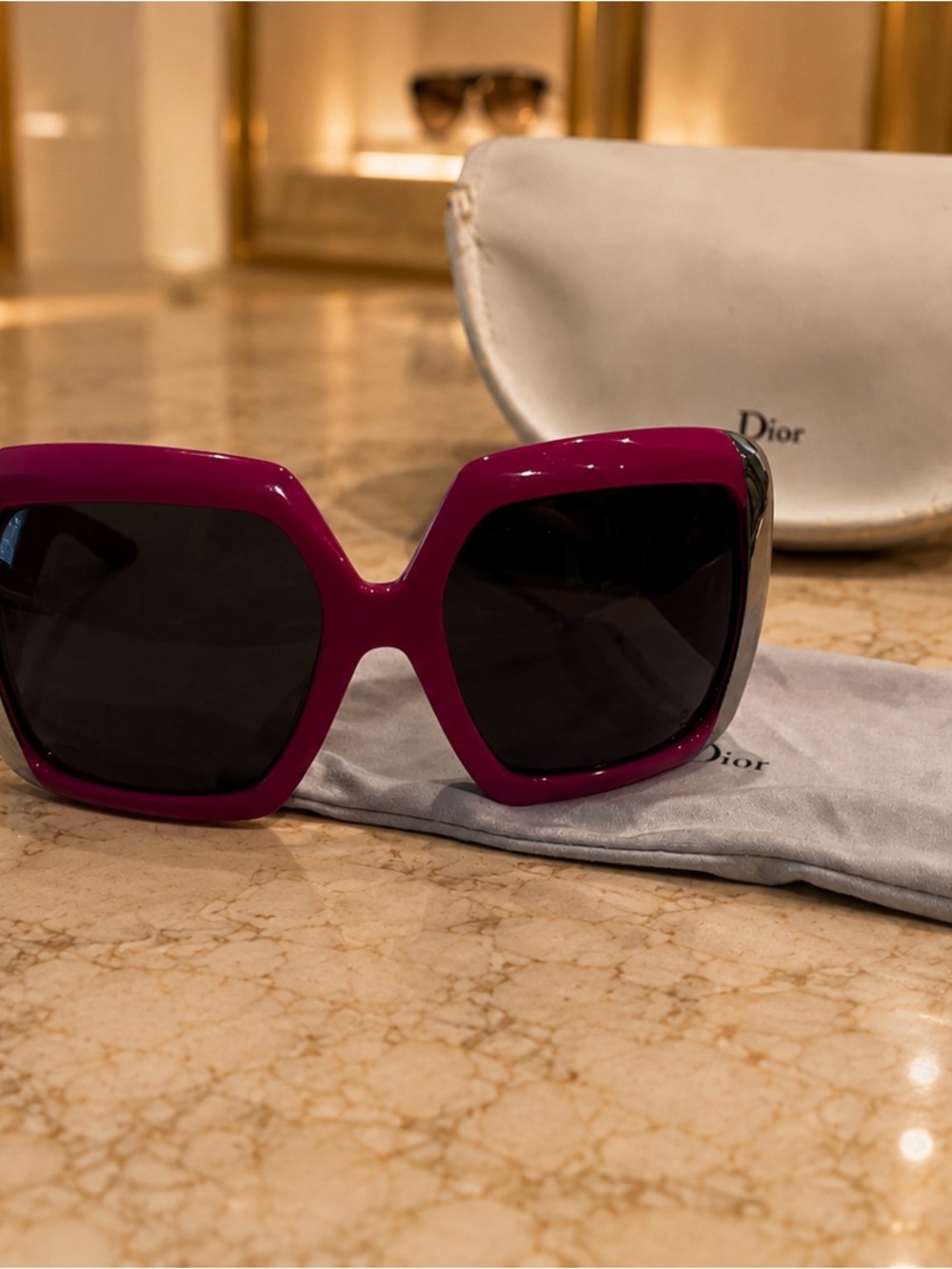 Dior Women's Oversized Square Sunglasses in Fuchsia and Black